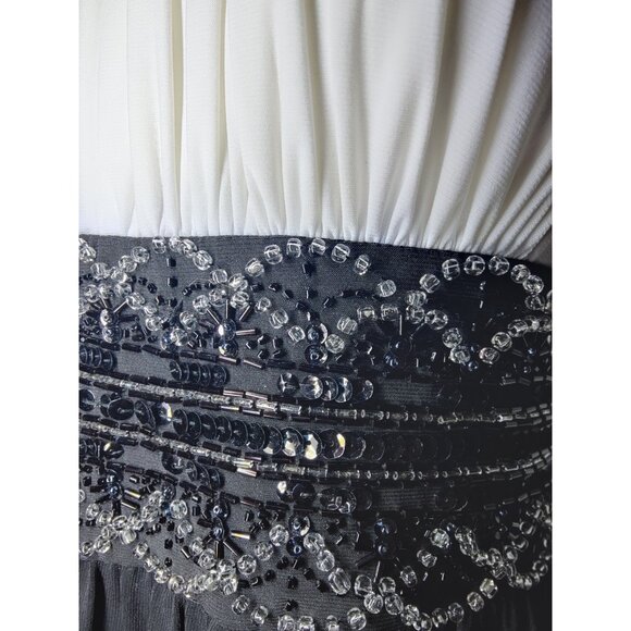 R&M Richards Ivory & Black Tie-Back Halter Midi Dress W Beaded Waist 8 - Picture 9 of 11